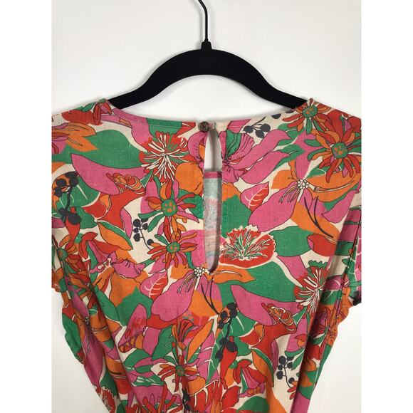 Marine Layer Laney Mini Dress In Vintage Floral Print Linen Women's Braided Belt - Picture 9 of 14